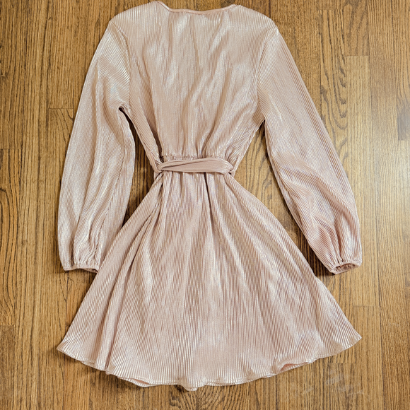 Sbetro Metallic Rose Gold Wrap pull over barrel long sleeve dress  pink art deco - Picture 4 of 7